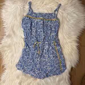 [Boden] Blue and Yellow Floral Romper with Spaghetti Straps - Size 6-7